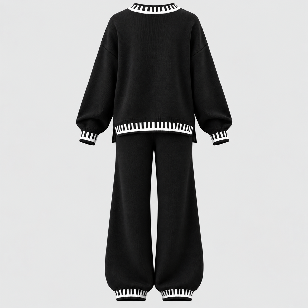 Matchende Strikket Sæt til Damer - Sweater med Rund Hals, Brede Bukser