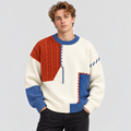 Patchwork Sweater til Herrer - Colorblock Strik med Kabelstruktur