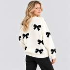 Sløjfeprintet Sweater til Damer - Rund Hals, Lange Ærmer