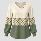 Strikket Sweater til Damer - Ternet Panel, Lange Ærmer