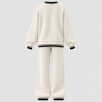 Matchende Strikket Sæt til Damer - Sweater med Rund Hals, Brede Bukser