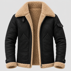 Læderlook Pilotjakke til Herrer - Bred Krave i Shearling-Stil