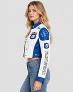Cropped Lynlåsjakke - Kontrastærmer, Broderede Patches