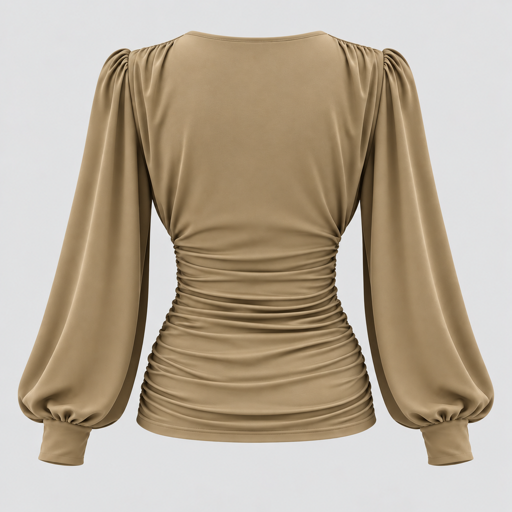 Dame Dyb V-Hals Bluse – Langærmet Wrap Front Top