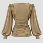 Dame Dyb V-Hals Bluse – Langærmet Wrap Front Top