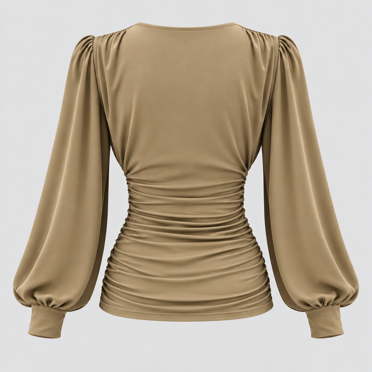 Dame Dyb V-Hals Bluse – Langærmet Wrap Front Top