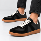 Low-Top Sneakers til Herrer - Sort Læderlook, Ruskindsdetaljer, Gummisål