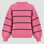 Oversized Popcorn-Strikket Sweater til Damer - Rund Hals, Ribkant