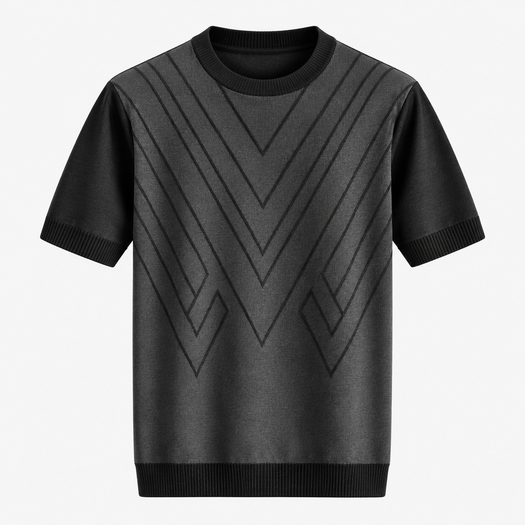 Herre Textureret Crew Neck T-Shirt – Chevronmønster Kort Ærme