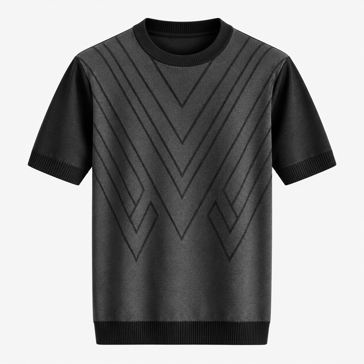 Herre Textureret Crew Neck T-Shirt – Chevronmønster Kort Ærme