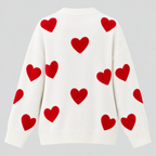 Hjertemønstret Sweater til Damer - Oversized V-Hals Strik