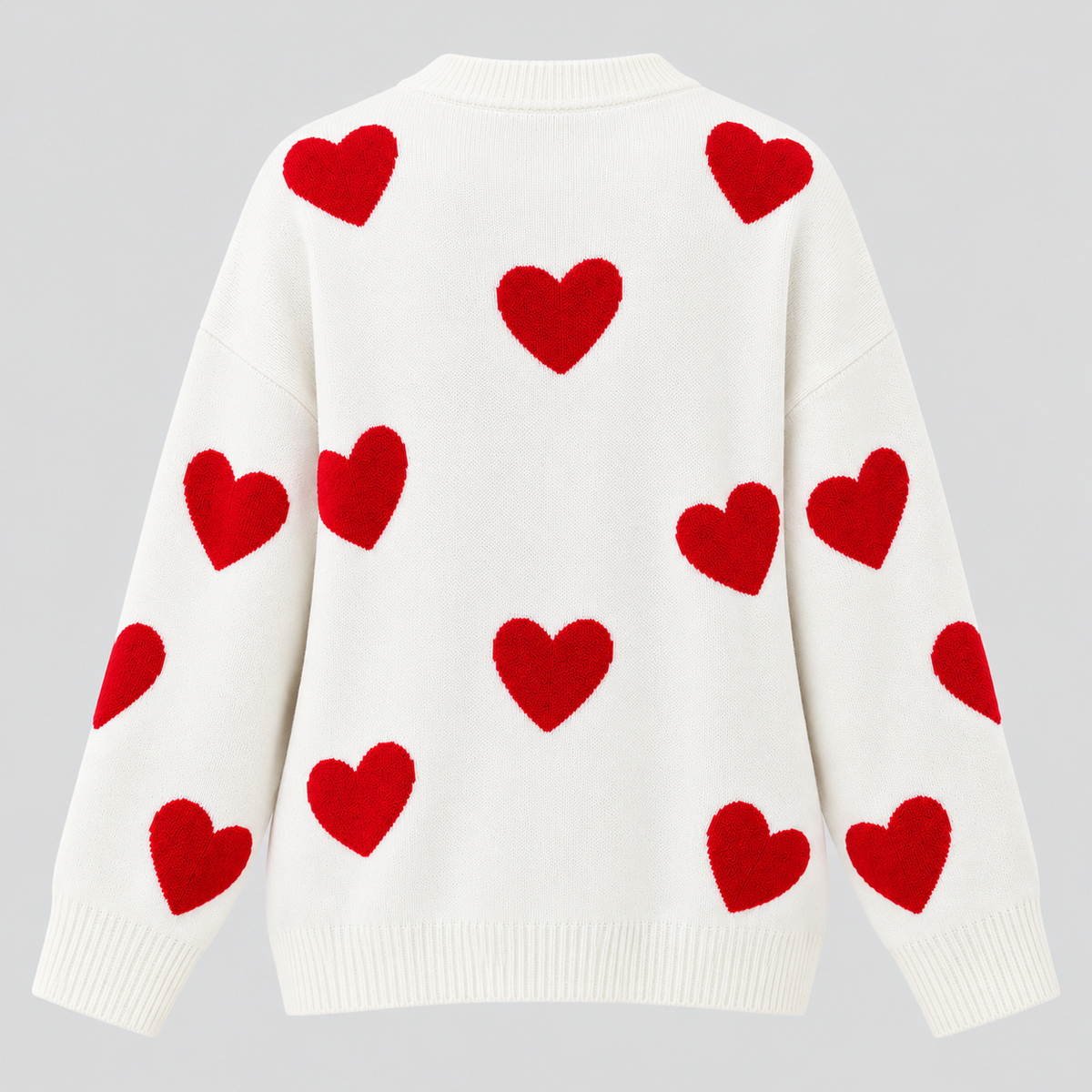 Hjertemønstret Sweater til Damer - Oversized V-Hals Strik