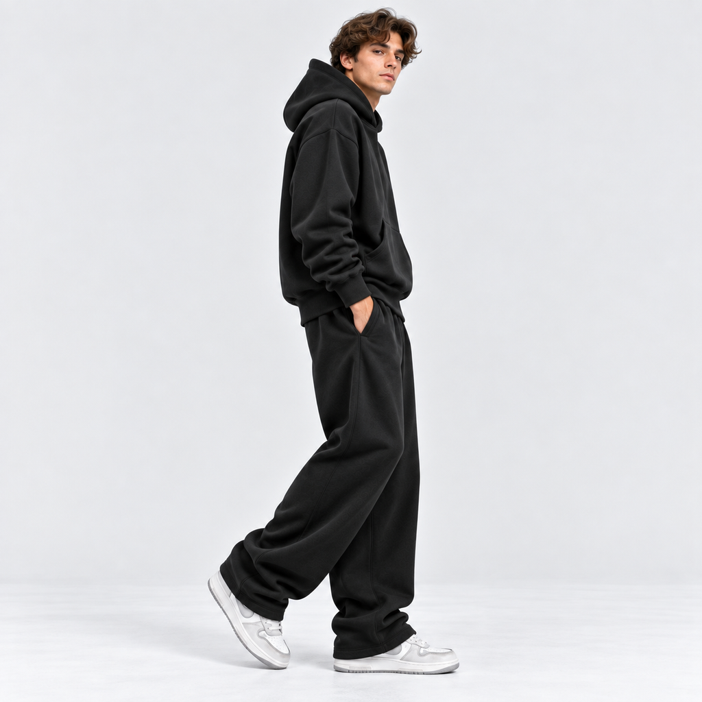 Herre Colorblock Hoodie Sæt – Straight Cut Træningsdragt