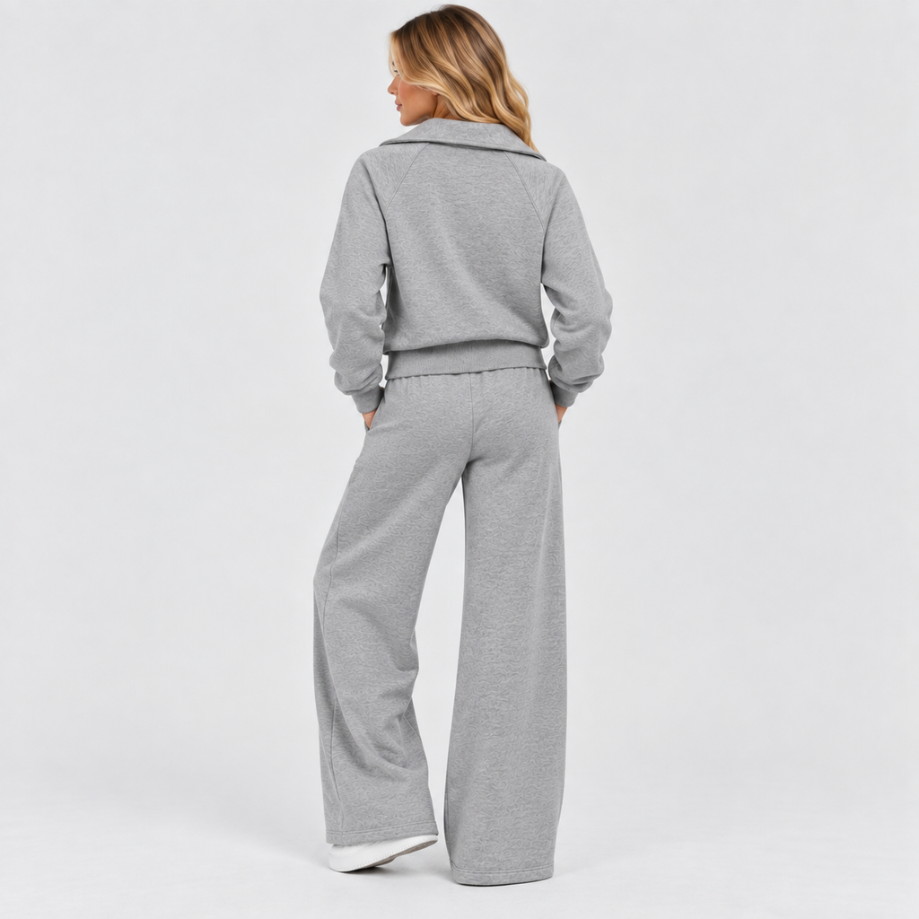Joggingsæt med Lynlås - Todelt Loungewear med Vide Ben