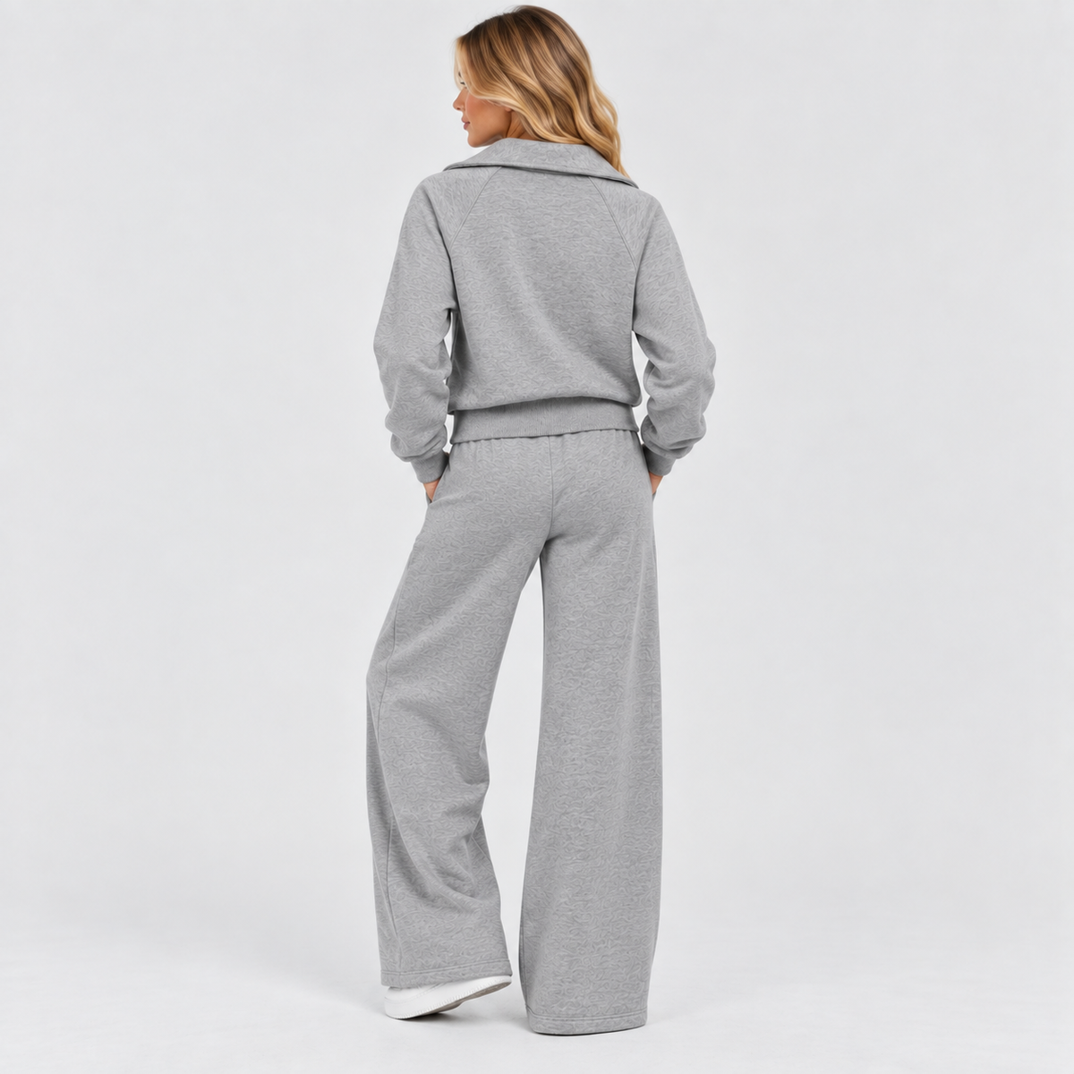 Joggingsæt med Lynlås - Todelt Loungewear med Vide Ben