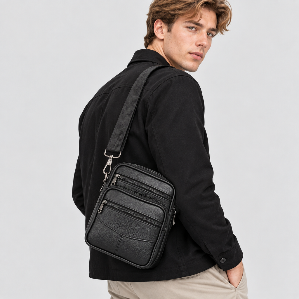 Læder Crossbodytaske til Herrer - Vertikalt Design med Flere Lommer