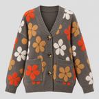 Blomstret Cardigan til Damer - Oversized Strik, Knaplukning Foran