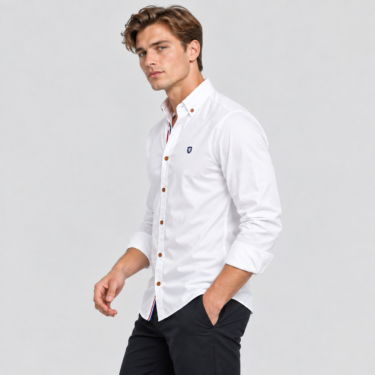 Herre Slim Fit Standkraveskjorte – Grandad Krave Knapskjorte