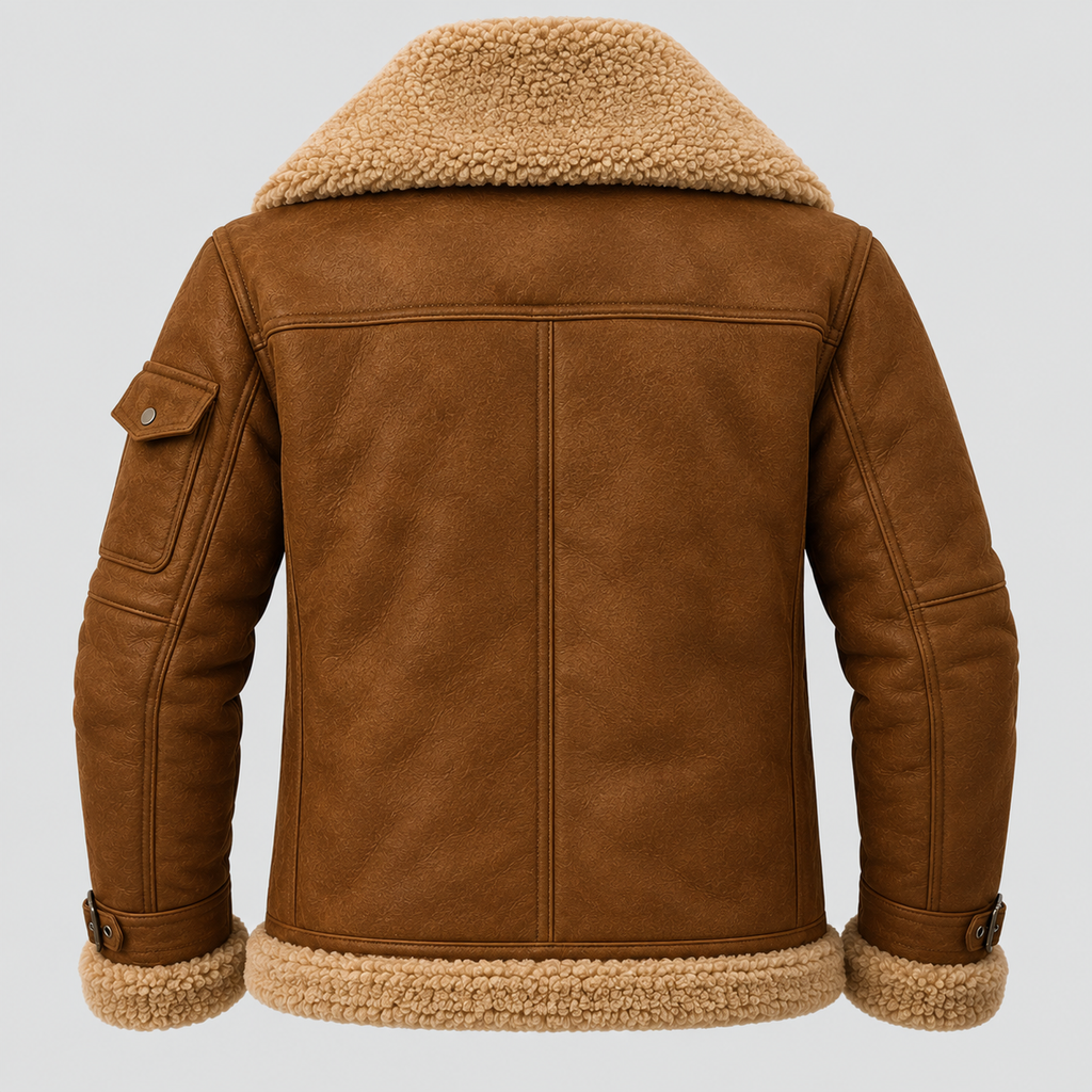Læderlook Pilotjakke til Herrer - Bred Krave i Shearling-Stil