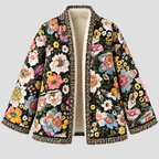 Blomsterprintet Jakke til Damer - Sherpaforet, Sort Bund