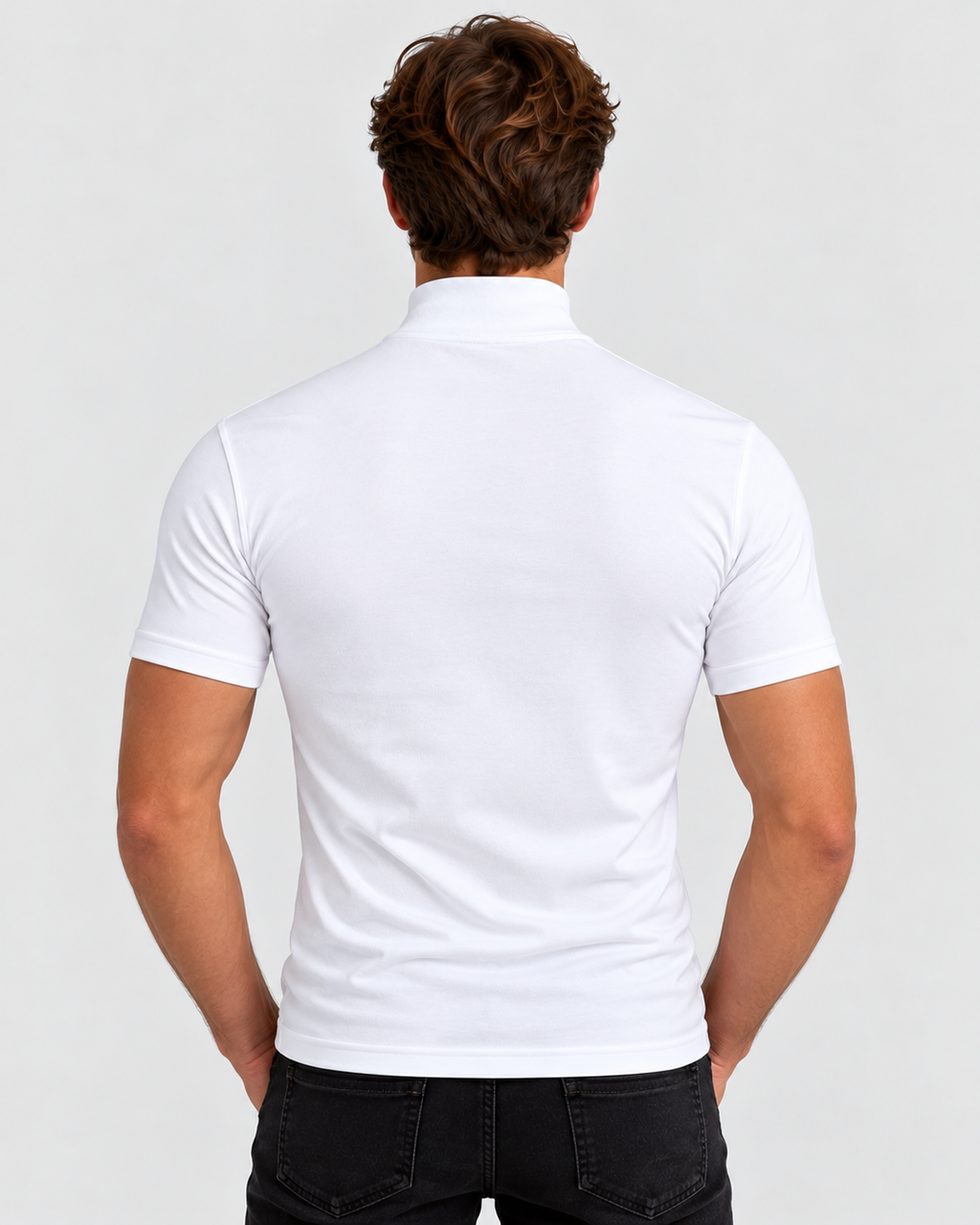 T-Shirt med Høj Hals til Herrer - Tætsiddende, Korte Ærmer