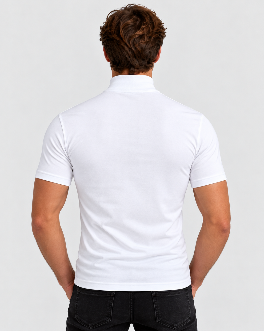 T-Shirt med Høj Hals til Herrer - Tætsiddende, Korte Ærmer