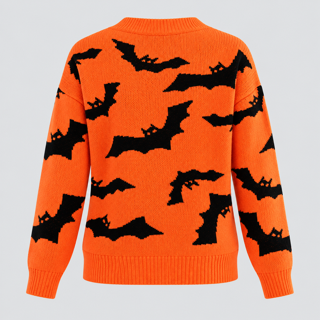 Trøje med Flagermusprint til Halloween - Jacquardstrikket Pullover