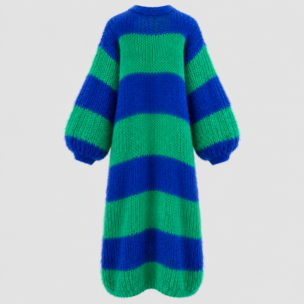Stribet Cardigan til Damer - Åben Front, Lang Model