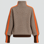 Strikket Sweater til Damer - Kontraststribe med Høj Krave