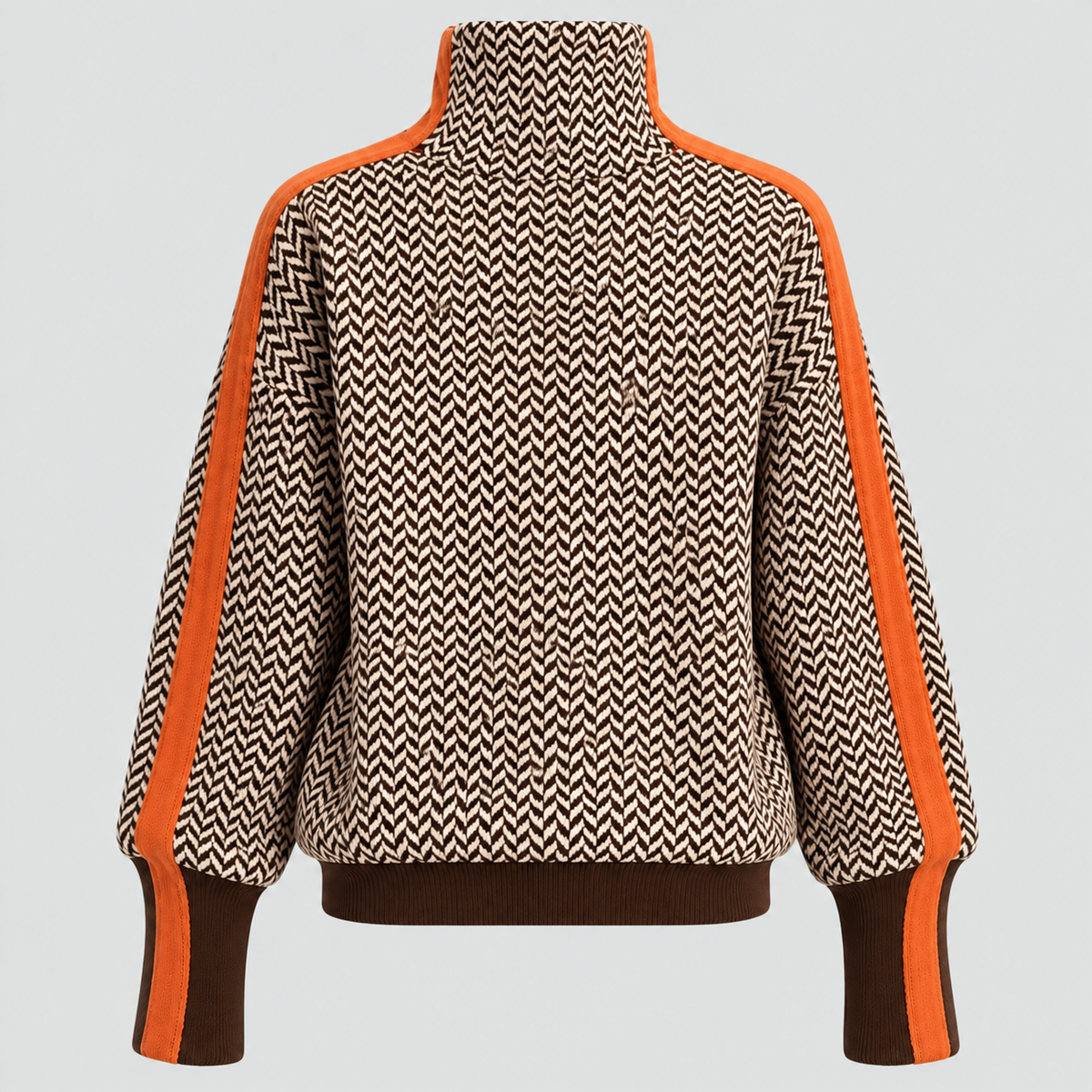 Strikket Sweater til Damer - Kontraststribe med Høj Krave