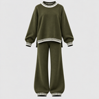 Matchende Strikket Sæt til Damer - Sweater med Rund Hals, Brede Bukser
