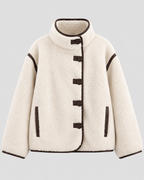 Sherpa-Stil Jakke til Damer - Toggle-Lukning, Mørk Kantning, Ståkrave