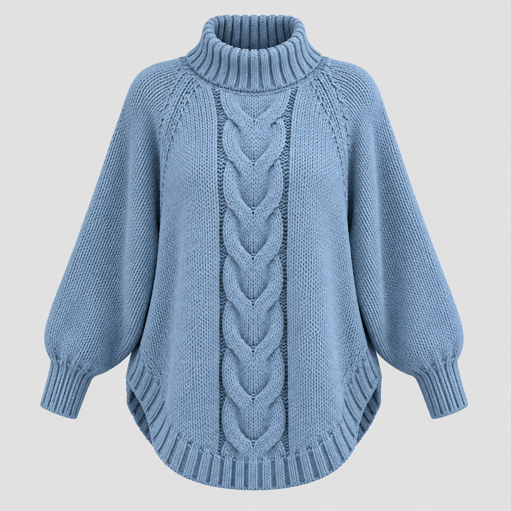 Chunky Strikket Sweater til Damer - Oversized Kabelstrik med Rullekrave