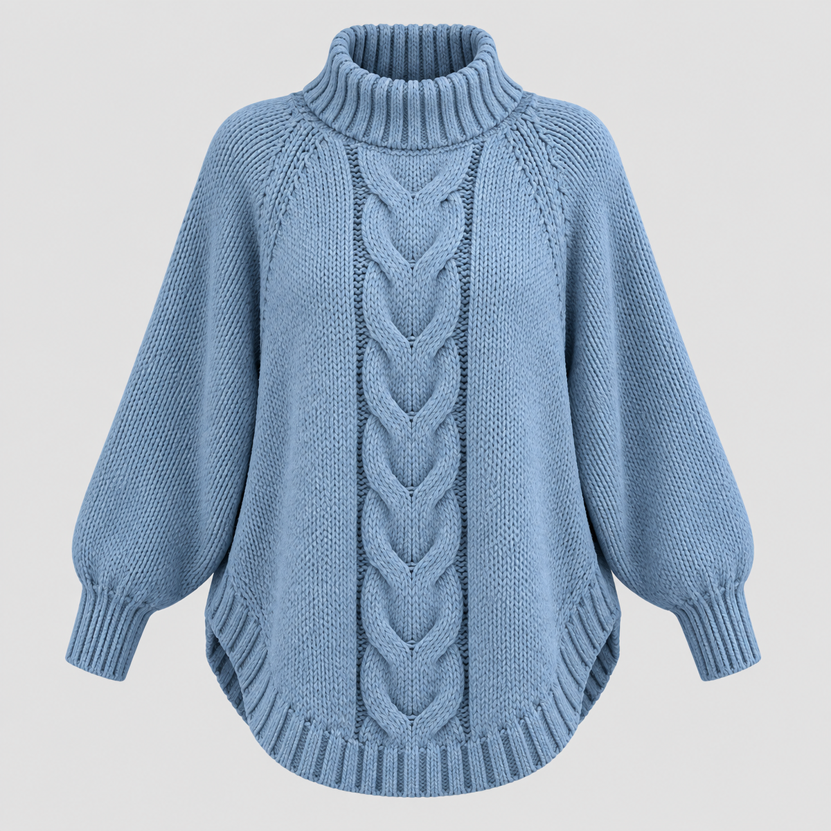 Chunky Strikket Sweater til Damer - Oversized Kabelstrik med Rullekrave