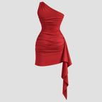 Enkeltskulder Rynket Minikjole – Åben Ryg Festkjole