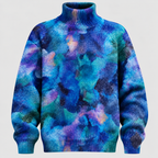 Botanisk Printet Sweater - Rullekrave, Afslappet Strik