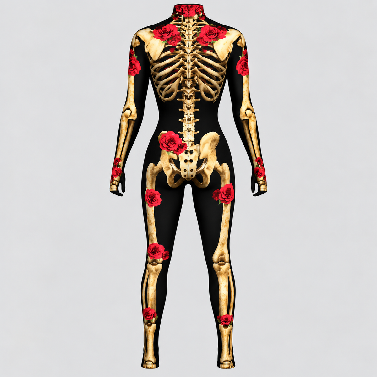 Skelettryk Overall til Damer - Halloween-Kostume med Rosendetaljer
