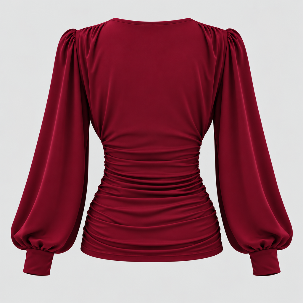 Dame Dyb V-Hals Bluse – Langærmet Wrap Front Top