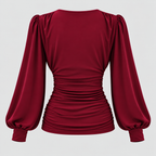 Dame Dyb V-Hals Bluse – Langærmet Wrap Front Top