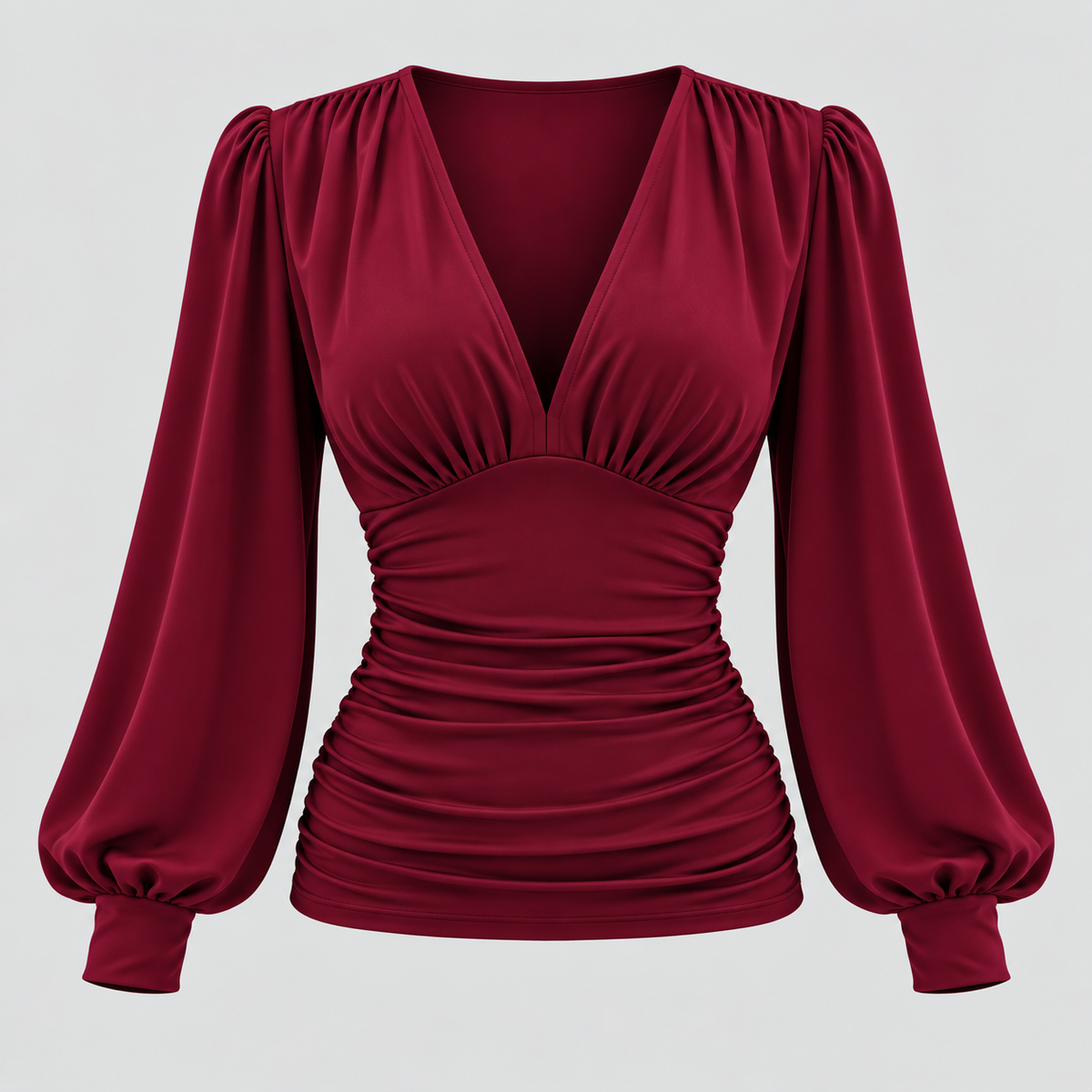 Dame Dyb V-Hals Bluse – Langærmet Wrap Front Top