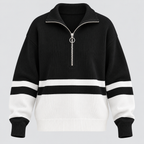 Stribet Sweater med Kort Lynlås til Damer - Colorblock Strik