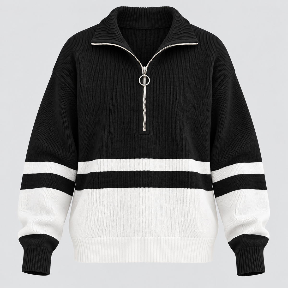 Stribet Sweater med Kort Lynlås til Damer - Colorblock Strik