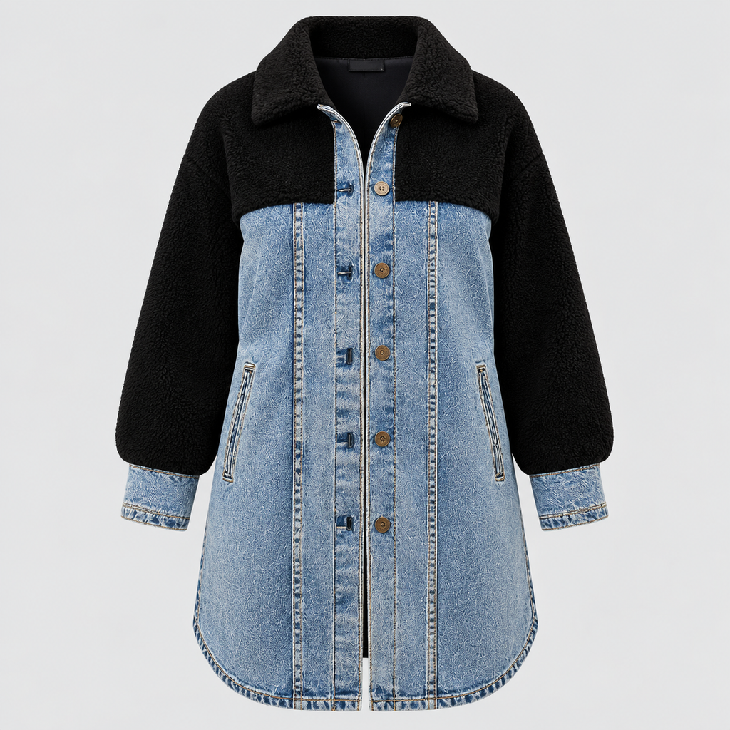 Lang Denimjakke - Sherpa-For, Knaplukning