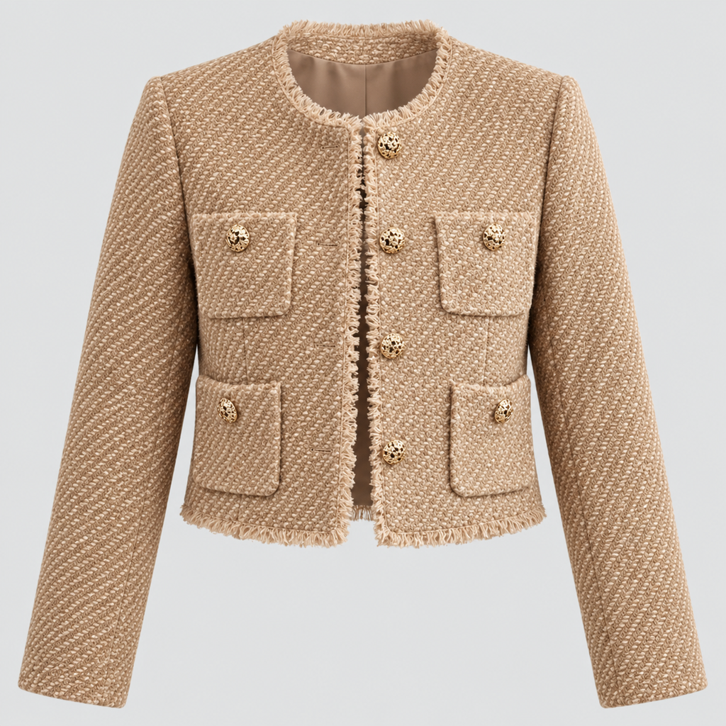 Tweed Blazer til Damer - Figursyet, Knaplukning Foran