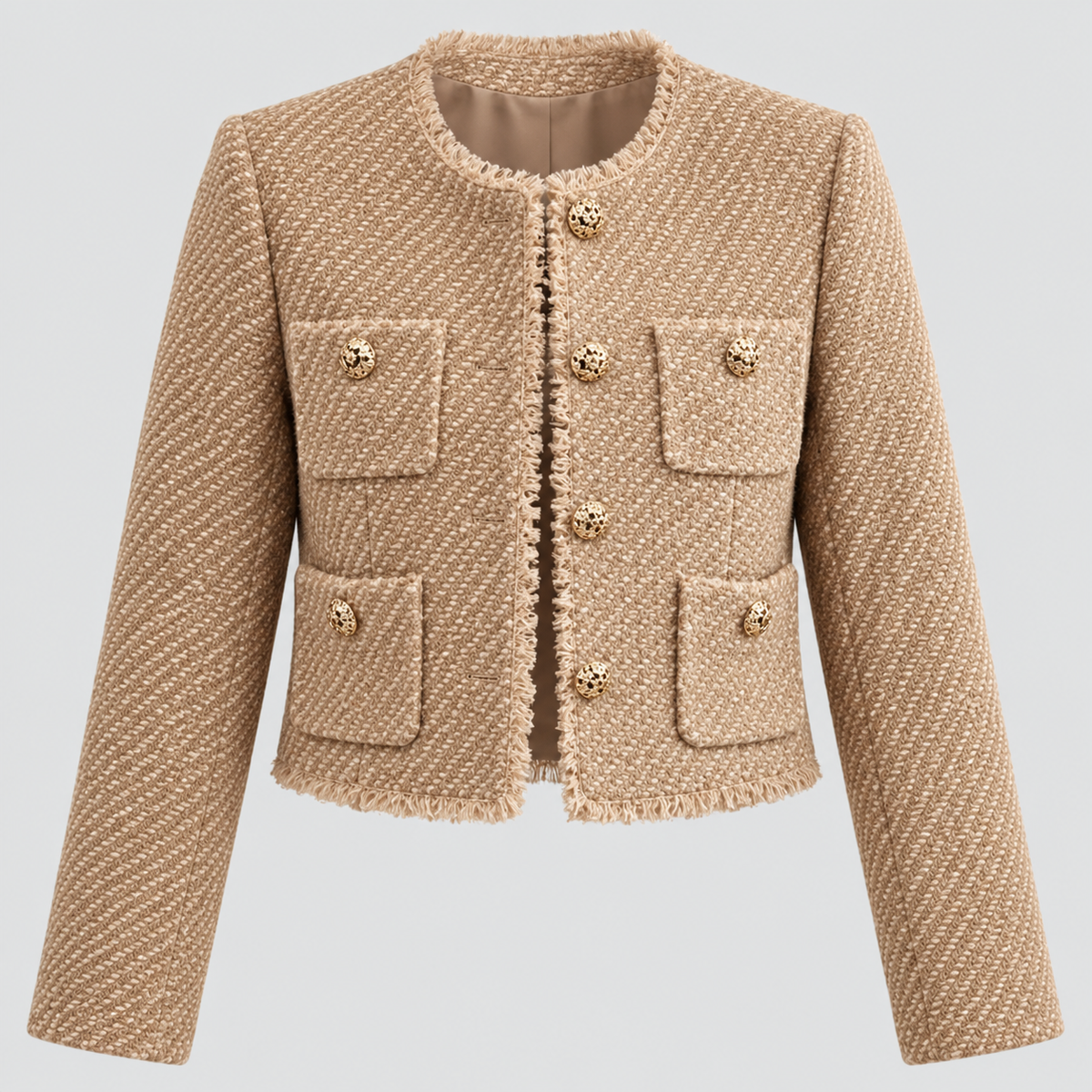 Tweed Blazer til Damer - Figursyet, Knaplukning Foran