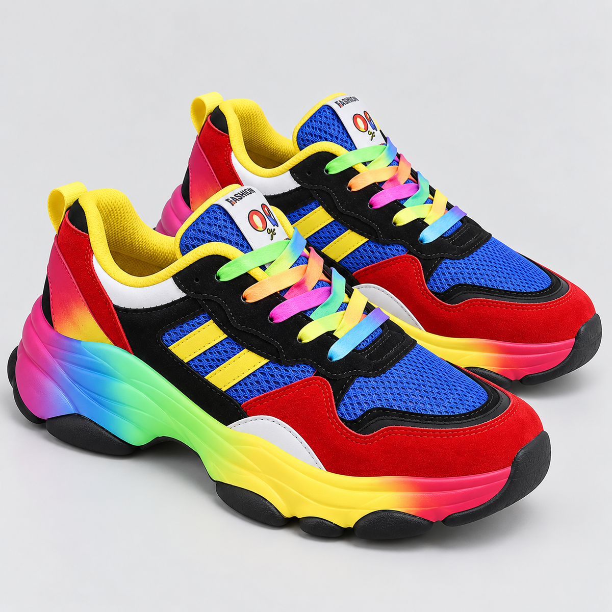 Flerfarvede Chunky Sneakers til Damer - Platformsål med Snørebånd