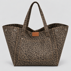 Oversized Leopardprintet Canvastaske - Rummelig Skuldertaske