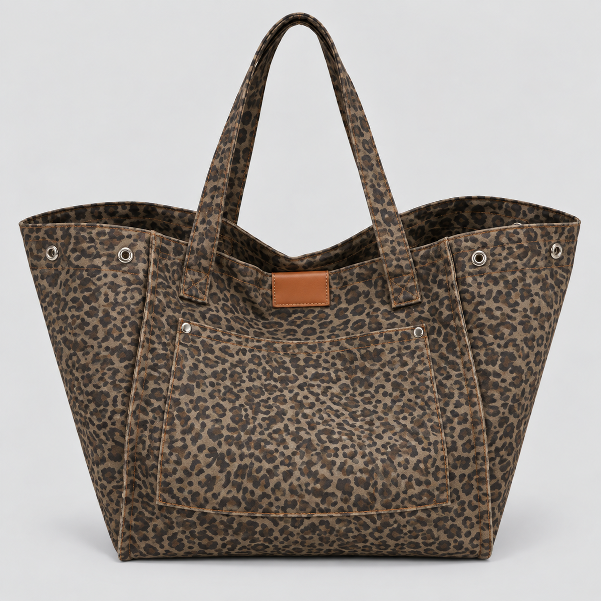 Oversized Leopardprintet Canvastaske - Rummelig Skuldertaske