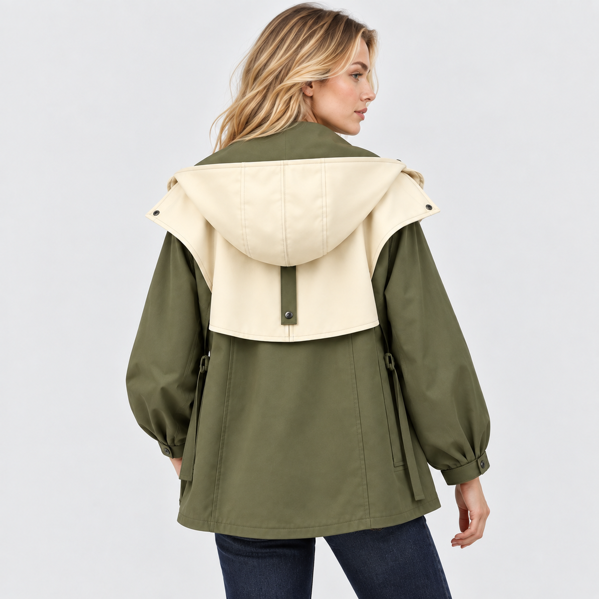 Colorblock Jakke med Lynlås - Vandafvisende Opstående Krave
