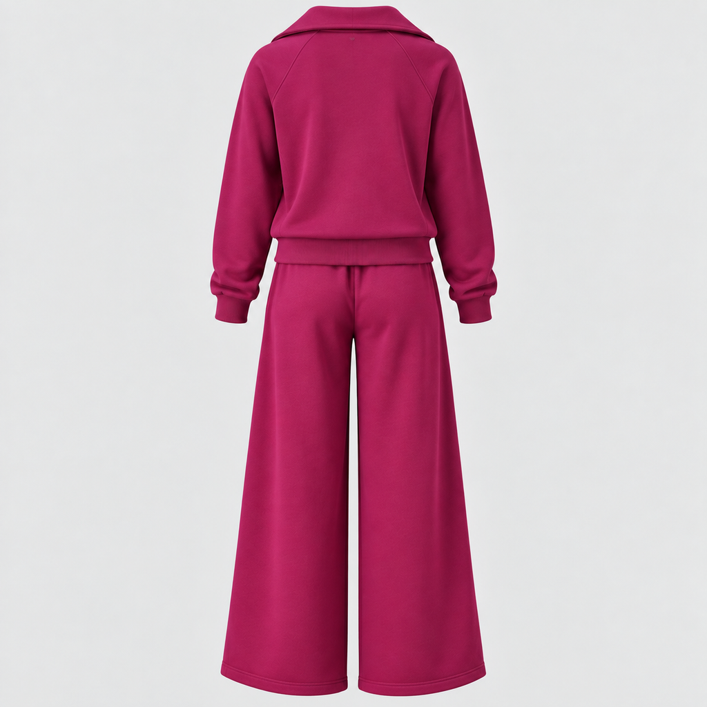 Joggingsæt med Lynlås - Todelt Loungewear med Vide Ben